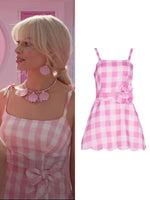 Barbie Pink Plaid Printed Bow Tie Mini Dress