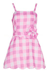 Barbie Pink Plaid Printed Bow Tie Mini Dress