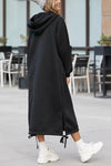 Solid Color Casual Hooded Lace-up Pocket Sweatshirt Style Midi Dress