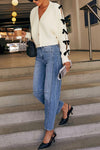 Fashionable V-neck Long-sleeved Bow-knotted Knitted Cardigan