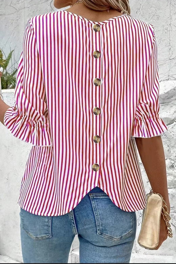 Fashionable Striped Printed Button Half Sleeve Casual Shirt