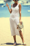 Maine Crochet Hollow Out Slit Cover-up Beach Dress