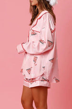 New Year's Eve Fun Martini Printed Elastic Waist Pocket Pajama Shorts Set