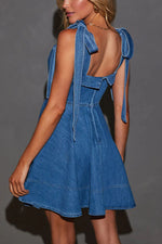 Stylish Lace-up Backless Stretch-fitting Denim Mini Dress