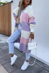 Contrast Long Sleeve Multicolor Striped Cardigans