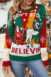 Christmas Print Crew Neck Long Sleeve Sweater