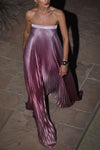 Gorgeous Styling Satin Pleated Elastic Bust Strapless A-line Gown Maxi Dress