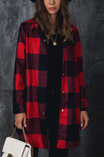 Lapel Plaid Long Sleeve Coat