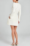 Women's Trendy Sophisticated Glamorous Tweed Fabric Pearl Trim Long Slit Sleeve Pocketed Mini Dress