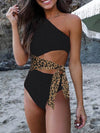 One-Shoulder Leopard Print One-Piece Swimwear