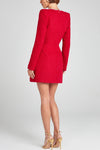 Women's Trendy Sophisticated Glamorous Tweed Fabric Pearl Trim Long Slit Sleeve Pocketed Mini Dress