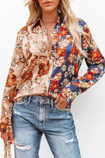 Floral Insight Two Tone Satin Button Down Blouse