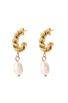 18K Twisted Hoop Fresh Water Pearl Drop Earrings