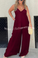 Effortless Back Tie-up Pocketed Wide Leg Cami Jumpsuit