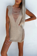 Liberty Island Hollow Out Knit Beach Mini Dress