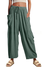 Diani Linen Blend Drawstring Waist Pocketed Loose Pants