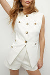 Impeccable Textured Fabric Button Up Princess Seams Vest Top