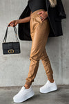 Leja Widened Elastic Waist Faux Leather Pocket Joggers