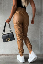 Leja Widened Elastic Waist Faux Leather Pocket Joggers