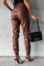 Leja Widened Elastic Waist Faux Leather Pocket Joggers