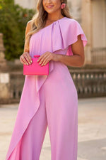 Fashion Diary Ruffle Design One Shoulder Formal Jumpsuit