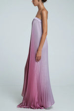 Gorgeous Styling Satin Pleated Elastic Bust Strapless A-line Gown Maxi Dress