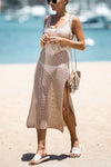 Maine Crochet Hollow Out Slit Cover-up Beach Dress