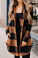 Lapel Plaid Long Sleeve Coat