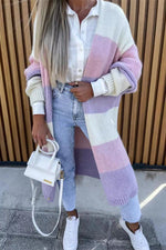 Contrast Long Sleeve Multicolor Striped Cardigans