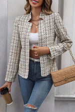 Ask You Out Tweed Plaid Long Sleeve Open Front Blazer