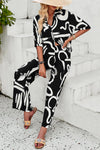 Irregular Printed Button Pocket Long Sleeved Shirt and Elastic Waist Pants Set