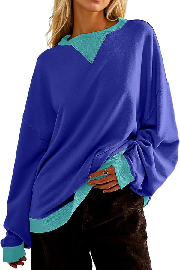 Fashionable Contrasting Color Loose Long-sleeved Casual Sweatshirt