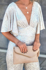 Light of Darkness Flutter Sleeve Sequin Jumpsuit