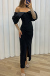 Exciting Event Tulle Off Shoulder Embellished Mesh Sleeve Ruched Maxi Dress