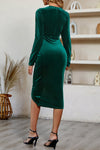 Foisu V Collar Solid Color Waisted Velvet Midi Dress