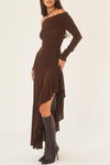 Temperament Off Shoulder Long Sleeve Irregular Hem Stretch Maxi Dress