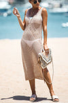 Maine Crochet Hollow Out Slit Cover-up Beach Dress