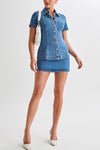 Modern Flavor Denim High Rise Back Zipper A-line Stretch Mini Skirt