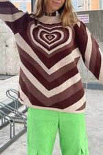 Color Block Multicolor Heart Shape Pullover Long Sleeve Sweater