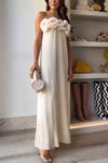 Blooming Chic Flower Applique Elastic Off Shoulder Strapless Maxi Dress