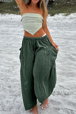 Diani Linen Blend Drawstring Waist Pocketed Loose Pants