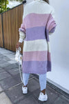 Contrast Long Sleeve Multicolor Striped Cardigans