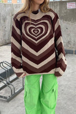 Color Block Multicolor Heart Shape Pullover Long Sleeve Sweater