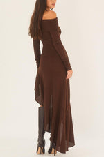 Temperament Off Shoulder Long Sleeve Irregular Hem Stretch Maxi Dress